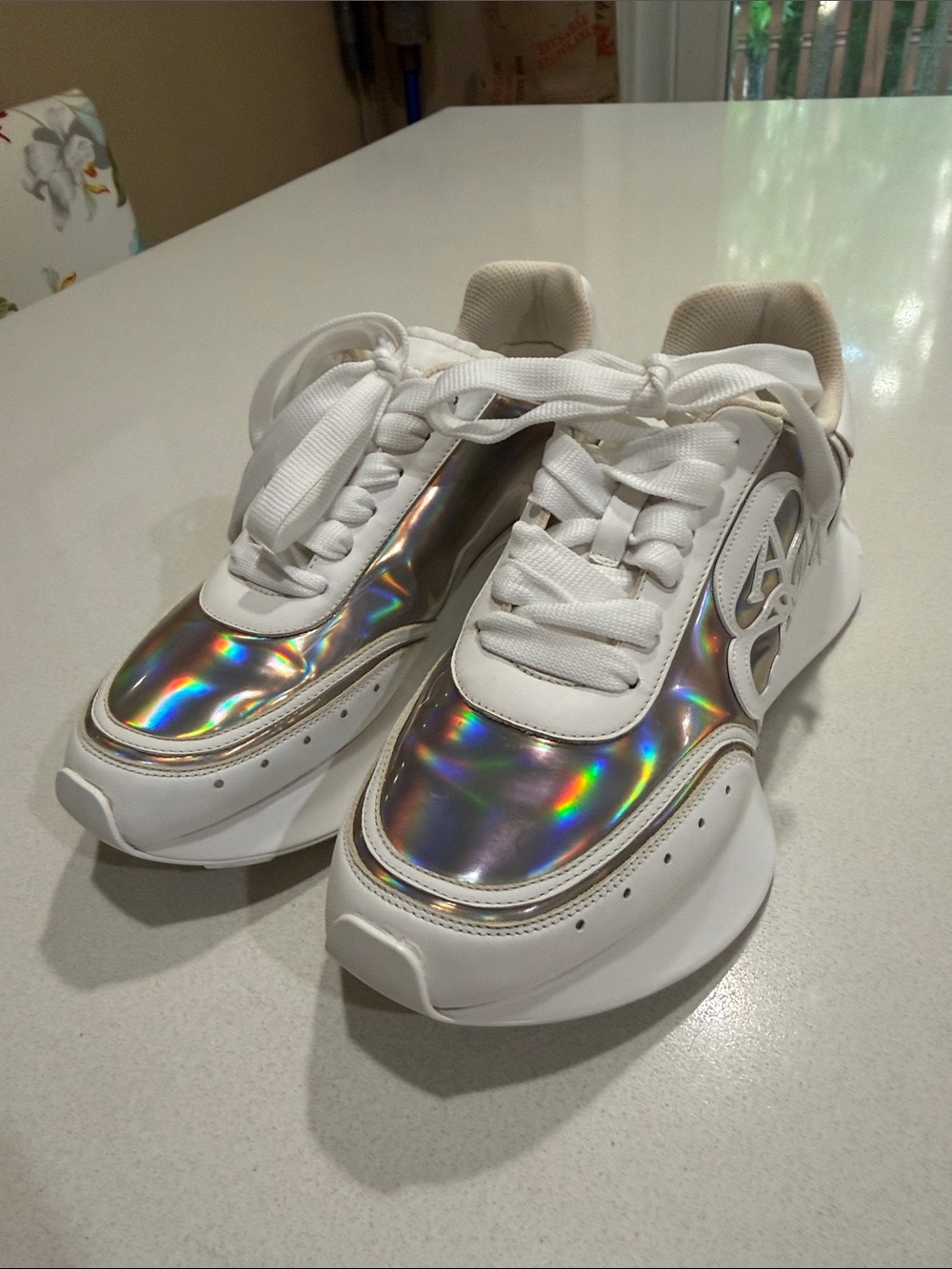 Alexander McQueen White Holographic Platform Sneakers